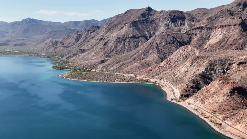 Shot of mountains and road in desert baja California sur mexico