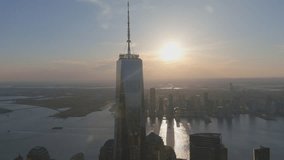 4K Aerial Sunset Fly Up One World Trade Center, New York, NY, USA - Powered by Shutterstock - Get 15% off with code: PIKWIZARD15