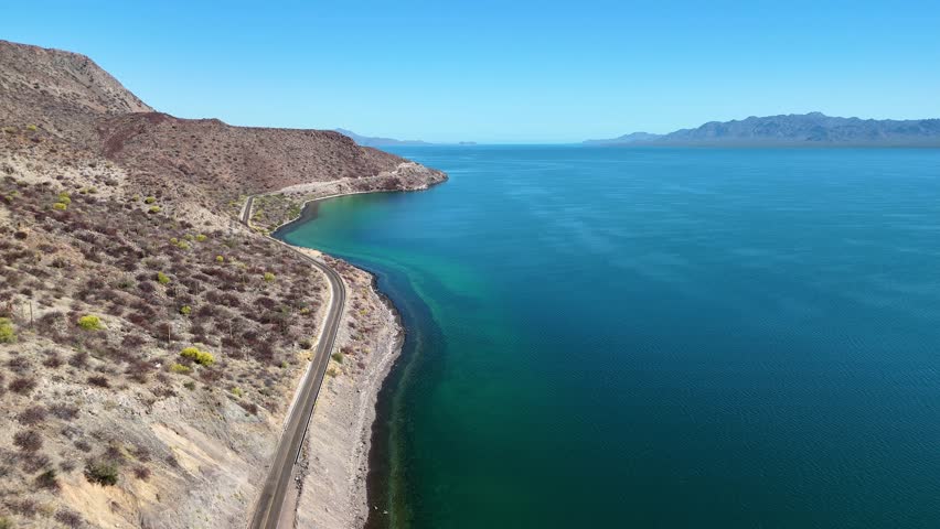 Aerial shot of a road in baja california sur in mexico