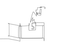 Animation of single continuous line drawing businessman emerges from treasure chest looks for something through binoculars. Luck leads to treasure. Successful rich businessman. Full length motion - Powered by Shutterstock - Get 15% off with code: PIKWIZARD15