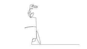 Animated self drawing of continuous one line drawing businesswoman exits rocket looking for something through binoculars. Preparing business partners to open business branches. Full length animation - Powered by Shutterstock - Get 15% off with code: PIKWIZARD15