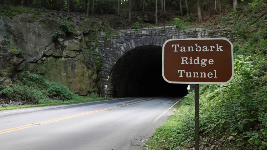 Tanbark Ridge Tunnel Sign, North Carolina Mountain Road, Scenic Appalachian