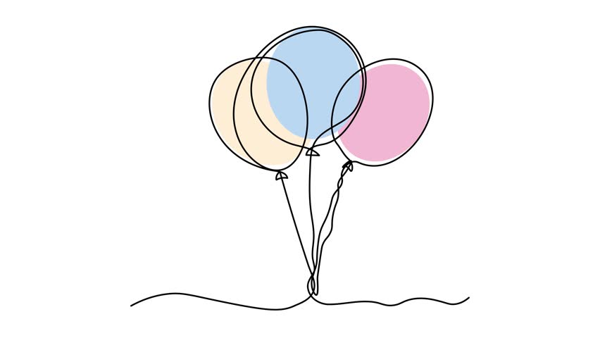 Abstract balloons . Self drawing animation one continuous line draw, logo