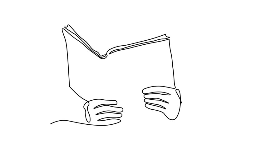 Abstract hands holding a book, reading a book, Self drawing animation one continuous line draw, logo