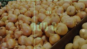 Financial data and stock market animation over woman shopping for vegetables. Finance, investment, groceries, economy, technology, data analysis - Powered by Shutterstock - Get 15% off with code: PIKWIZARD15