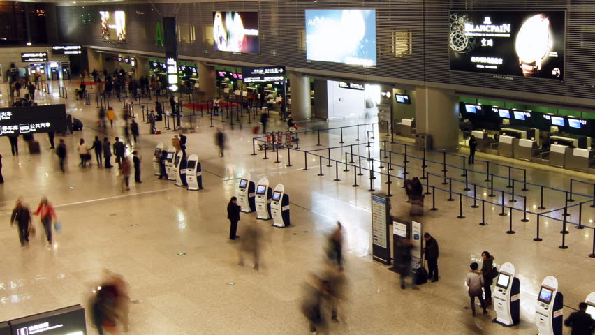 SHANGHAI - DECEMBER 22: Time lapse of Shanghai Hongqiao Airport Terminal on