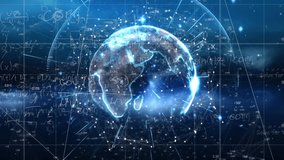 Animation of network of connections over mathematical equations and globe. Technology, science and digital interface concept digitally generated video. - Powered by Shutterstock - Get 15% off with code: PIKWIZARD15