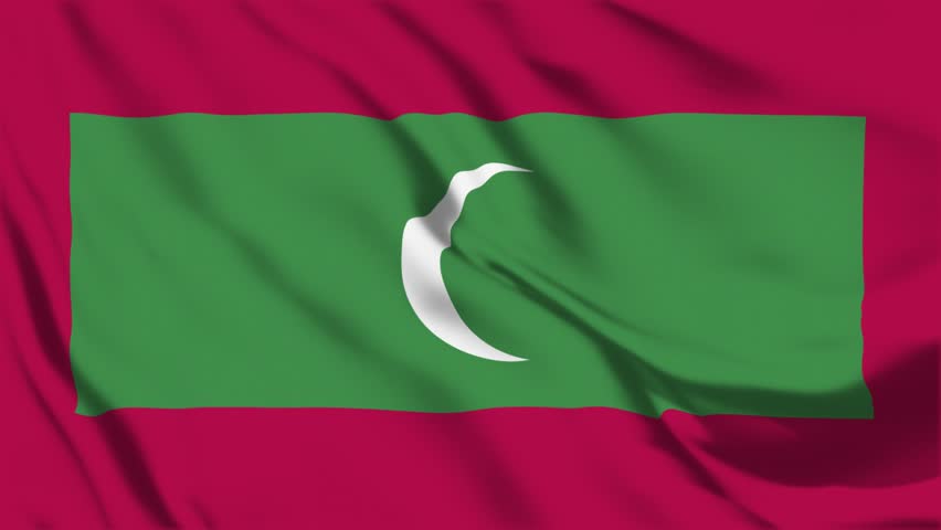 Maldives flag seamless loop animation. The National flag of Maldives is 3d waving