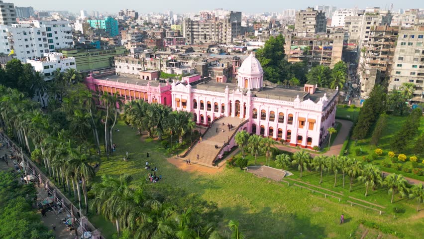 Drone View Of Ahsan Manzil, Old Dhaka Heritage Site In Bangladesh