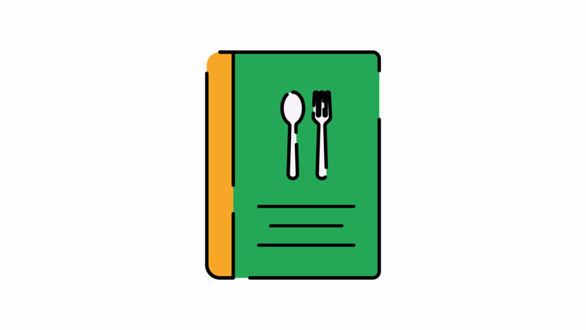 Recipe Book Motion Graphic, Animated Alpha channel, transparent background. 4K resolution loop animation. 
