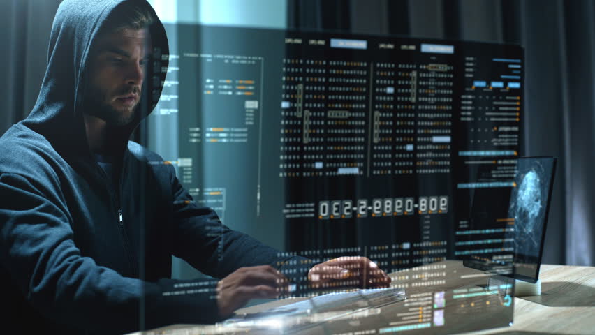 Futuristic cyber hacker operating under the guise of Anonymous, employs advanced algorithms to infiltrate cybersecurity systems and exploit vulnerabilities in password security. Concept : Cyber Hacker
