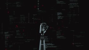 Animation of digital data processing over robot's arm. Global artificial intelligence, connections, computing and data processing concept digitally generated video. - Powered by Shutterstock - Get 15% off with code: PIKWIZARD15