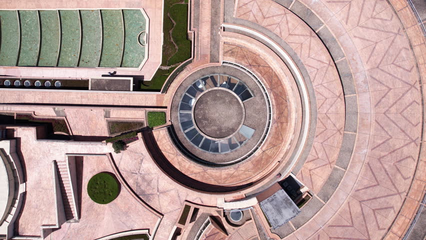 Top Down Aerial View, Virgilio Barco Public Library Building, Modern Architecture of Bogota Colombia