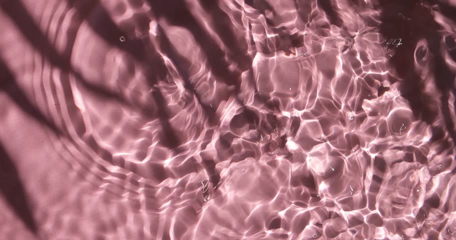 Pink water texture background on the noon sunlight with tropical palm shadows.