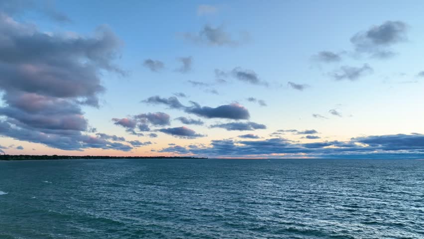 Aerial Pan of Lake Michigan at Sunrise in Racine Wisconsin