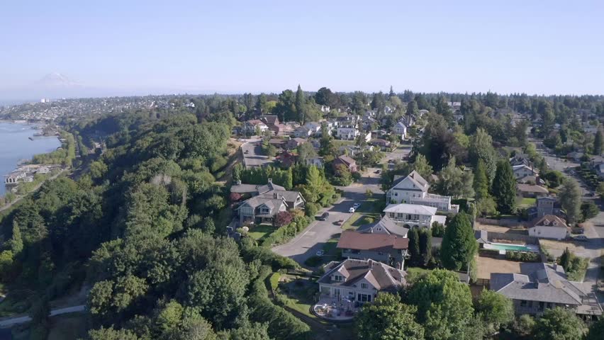 The Serene Residential Environment of the Bluff, North Tacoma, Washington, USA - Drone Flying Forward