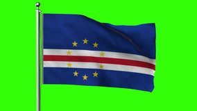 The national flag of Cape Verde displayed against a green screen backdrop, featuring a blue field with a circle of ten yellow stars and horizontal stripes of white and red - Powered by Shutterstock - Get 15% off with code: PIKWIZARD15