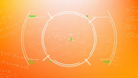 Animation of scope scanning and mathematical equations on orange background. Global education, equations, science and digital interface concept digitally generated video. - Powered by Shutterstock - Get 15% off with code: PIKWIZARD15