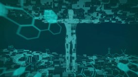 Animation of data processing with chemical formula over digital human model on black background. Global technology, computing, science and digital interface concept digitally generated video. - Powered by Shutterstock - Get 15% off with code: PIKWIZARD15