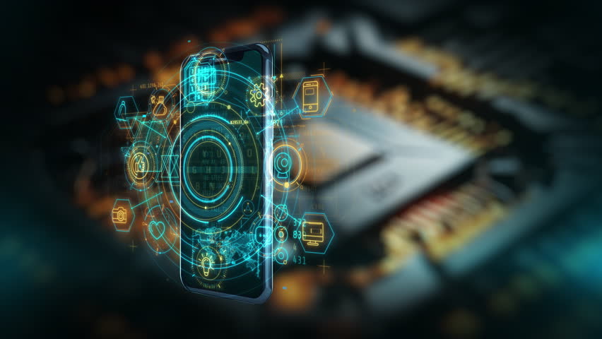 Infographic storytelling on a 3D phone screen.