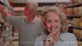 Animation of financial data processing over senior caucasian couple shopping. Global shopping, finances, retail and digital interface concept digitally generated video. - Powered by Shutterstock - Get 15% off with code: PIKWIZARD15