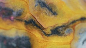 Vertical video. Glitter liquid spill. Paint splash. Defocused golden yellow blue pink color shiny particles ink emulsion mix flow motion marble texture abstract art background. - Powered by Shutterstock - Get 15% off with code: PIKWIZARD15