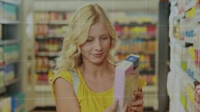 Animation of financial data processing over caucasian woman shopping. Global shopping, finances, retail and digital interface concept digitally generated video. - Powered by Shutterstock - Get 15% off with code: PIKWIZARD15