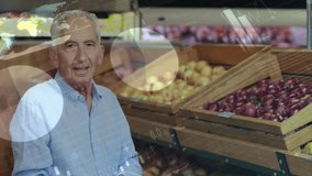 Animation of financial data processing over senior caucasian man shopping. Global shopping, finances, retail and digital interface concept digitally generated video. - Powered by Shutterstock - Get 15% off with code: PIKWIZARD15