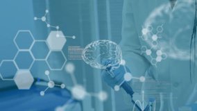 Animation of chemical formula and data processing over biracial female scientist doing experiment. Science and digital interface concept digitally generated video. - Powered by Shutterstock - Get 15% off with code: PIKWIZARD15