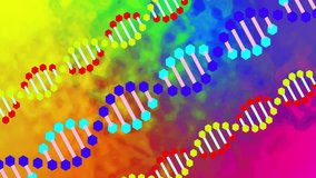 Animation of colourful dna strands on colourful background. Pattern and digital interface concept digitally generated video. - Powered by Shutterstock - Get 15% off with code: PIKWIZARD15