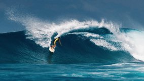 Surfing with speed warp effect. Experienced surfer rides the ocean wave at the famous Sultans surf spot on the North Atolls in the Maldives - Powered by Shutterstock - Get 15% off with code: PIKWIZARD15