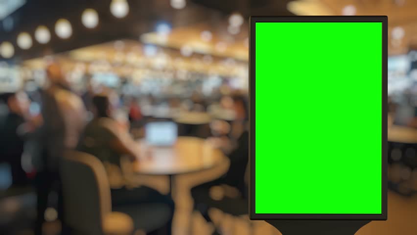 Green screen billboard timelapse in a busy restaurant full of customers and staff. Perfect for advertising and marketing campaigns