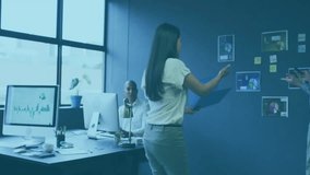 Animation of digital data processing over diverse business people in office. Global finance, business, connections, computing and data processing concept digitally generated video. - Powered by Shutterstock - Get 15% off with code: PIKWIZARD15