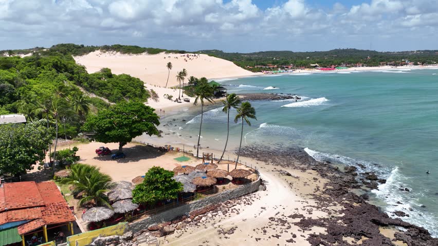 Genipabu Beach At Extremoz Rio Grande Do Norte Brazil. Stunning Tropical Coastline Beach Scene Viewed From Above. Shore Sky Beach Sea. Outdoor Beach Scenic Coastline. Extremoz Rio Grande do Norte.