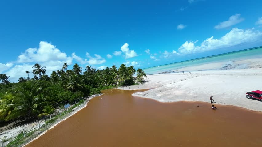 Beach Scene At Maragogi Alagoas Brazil. Bird Eye View Of A Amazing Coastal Beach In The Summer Holiday. Paradise Landscape Peaceful Beautiful. Peaceful. Maragogi Alagoas.