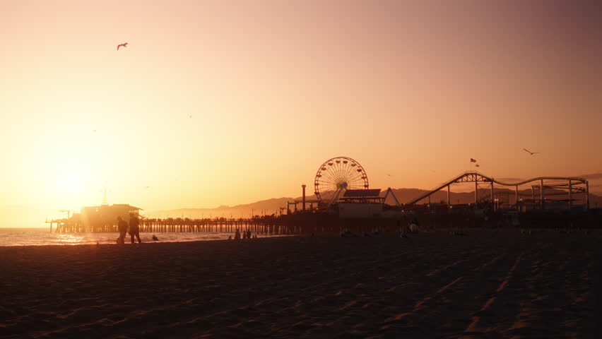 Sunset view of Santa Monica Pier in Los Angeles, California, United States of America