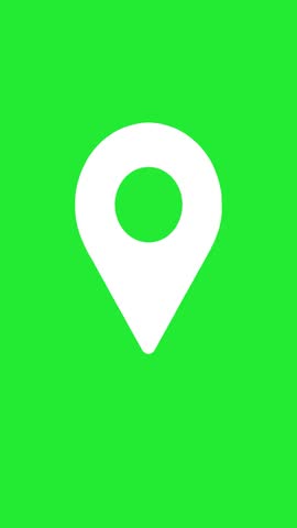 Location sign - Map pointer white pin mark sign bouncing on green screen. Vertical video