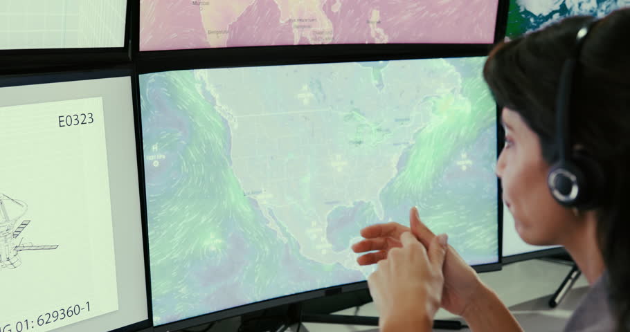 Screen, weather and woman presenter for broadcast with news, research and reporter. Discussion, ecology and professional with forecast on media report for meteorology update on climate change