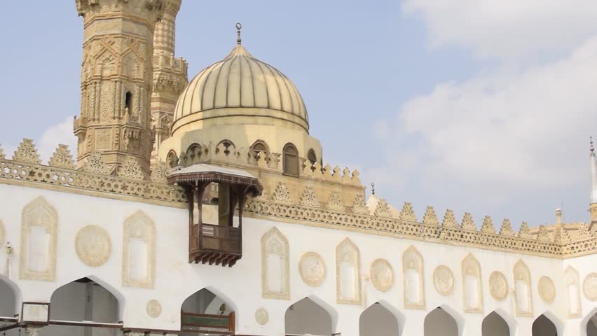 the beautiful view of he historical al-azhar mosque in cairo egypt on sunny day with doly out movement and medium shot