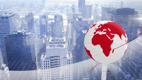 Digital globe and data points animation over cityscape with skyscrapers. Technology, connectivity, global, futuristic, innovation, urban - Powered by Shutterstock - Get 15% off with code: PIKWIZARD15