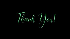 Thank you animation in green color. Handwriting Animated text is Suitable for Celebrations, Wishes, Events, Messages, holidays, and festivals. Transparent background. Alpha Channel. - Powered by Shutterstock - Get 15% off with code: PIKWIZARD15
