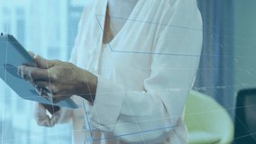 Animation of financial data processing over biracial businesswoman using tablet in office. Global business, finances, computing and digital interface concept digitally generated video. - Powered by Shutterstock - Get 15% off with code: PIKWIZARD15