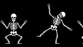 Funny dancing skeletons move in a row. Halloween cartoon skeletons. Looped animation with alpha channel. - Powered by Shutterstock - Get 15% off with code: PIKWIZARD15