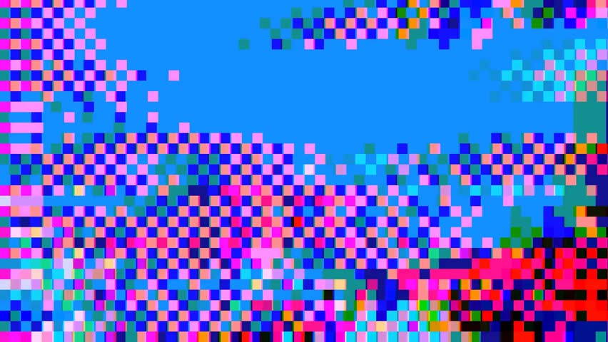 Abstract pixel retro 8bit neon chaotic rgb video game glitch noise texture, square tiles animated retro video game pixelated background, seamless looped vj pattern psychedelic 80s, 90s, 2000s texture