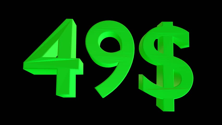 49 dollar animation isolated on black background for business concept