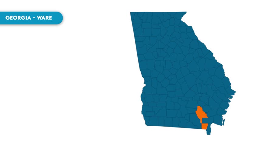 Ware Map video, Province of Georgia, highlighted in Georgia map video, Country United States, Georgian, Eastern Europe and West Asia