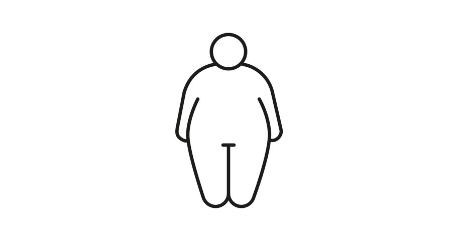 Weight loss, obese body of man change on thin healthy figure, line icon illustration animated. Fat, big size in small contour. Risk diabetes. Video 4K motion loop animation on white background