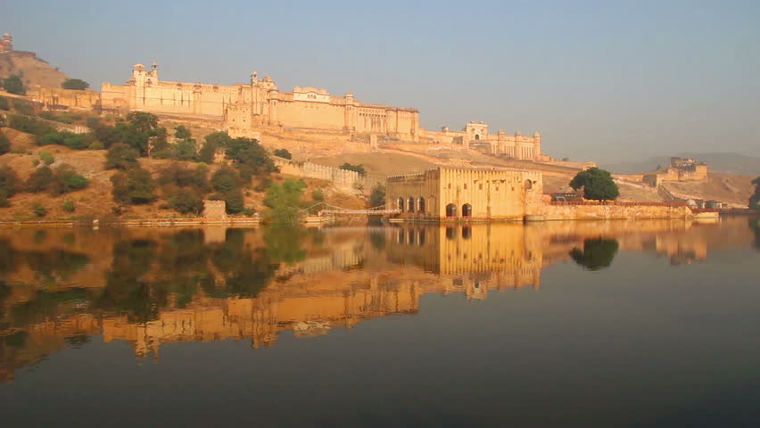 landscape with fort and lake in Jaipur India
