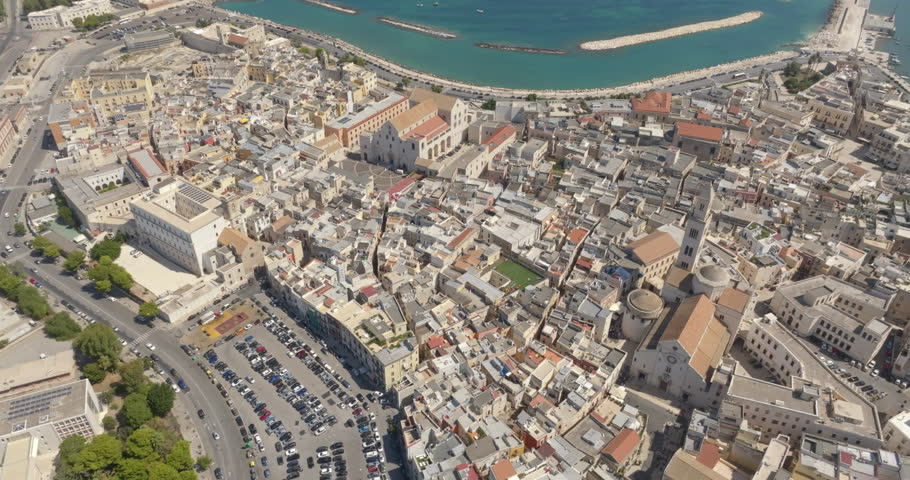 Aerial view of the Basilica of Saint Sabinus and Pontifical Basilica of Saint Nicholas located in Bari, Puglia, Italy. They