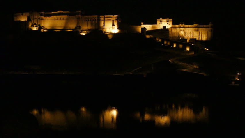 fort illumunation in Jaipur at night India - timelapse
